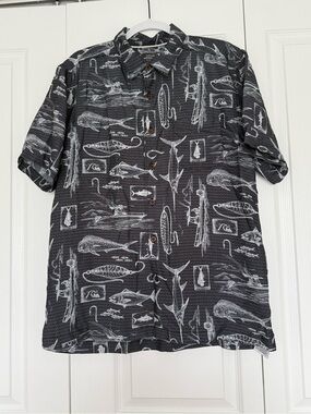 NWOT Quiksilver Waterman Black and White Fishing Graphic Shirt, M